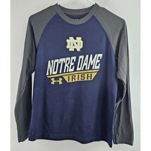 ❤️Notre Dame Irish Under Armour Blue Gray Long Sleeve Loose Fit Youth Large